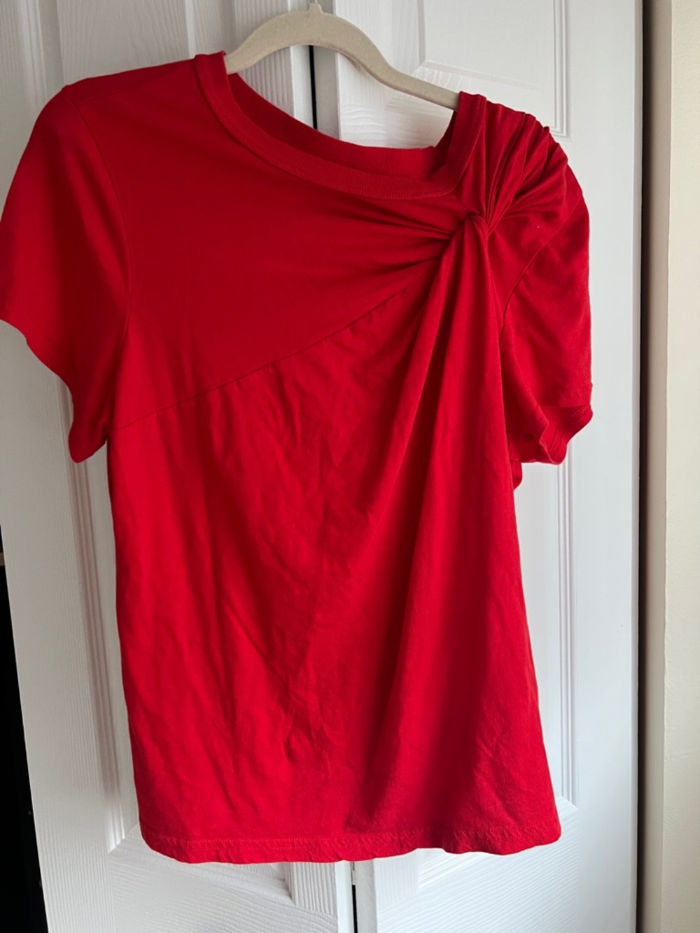 Maeve Anthropologie Red Twist Knot Tee – Draped Shoulder Top – XL